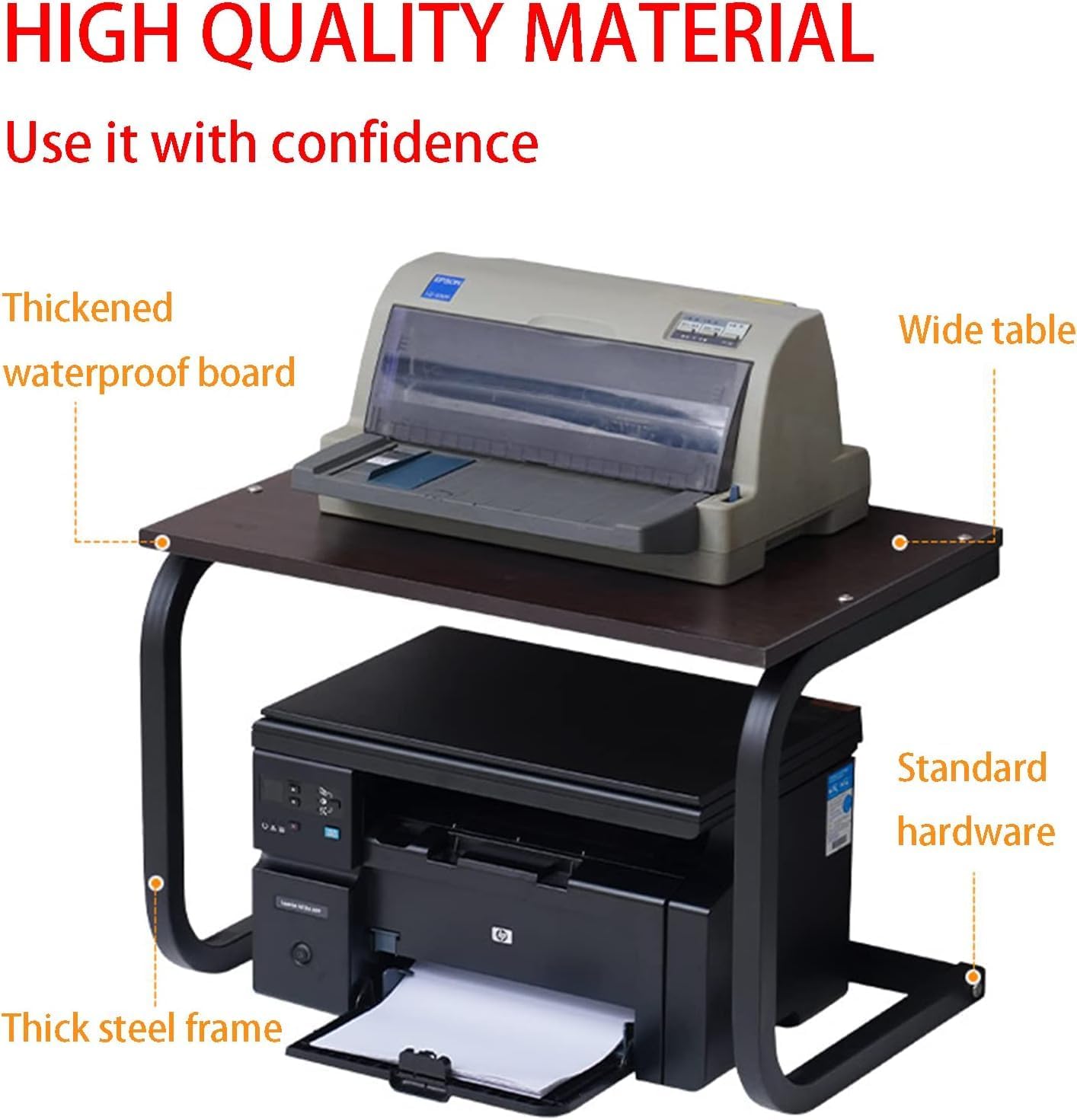 Printer Holder, Printer Table, Printer Stand, Desktop Printer Stand, Printer Table, 2-Layer Desktop Storage Shelf, Desktop Stand for Printers for the Home Office Printer Shelf (Colour: Brown, Si – Bild 6
