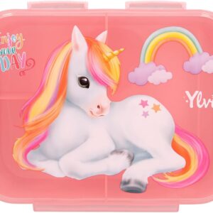 Depesche 13031 Ylvi Color Cloud Lunch Box in Pink with Unicorn Motif and Rainbow, Lunch Box with 3 Compartments and Transparent Lid
