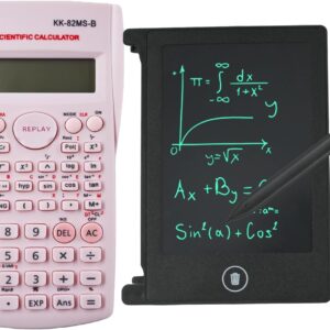 KK-82MS-D Portable Technical Scientific Calculator with 4.4 Inch LCD Display, Erasable Writing Tablet, Professional Portable Calculator, Notepad for Office School (Pink)