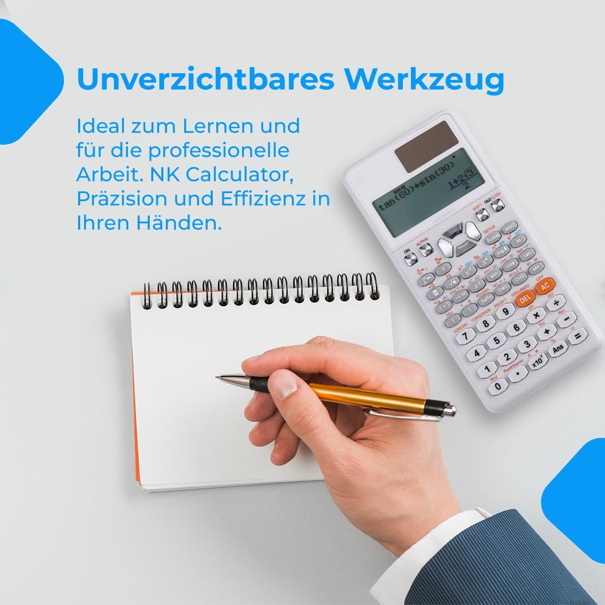 NK Scientific Calculator, 552 Functions, with Protective Case and Solar Panel, Battery 1 x LR44, Dimensions 16.5 x 8 x 1.5 cm, 192 x 63 Pixel Display, White – Bild 7