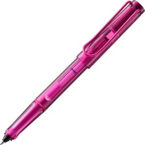 Lamy Balloon 311 Rollerball Pen Fully Transparent Pink with Distinctive Grip and Powder-Coated Metal Clip with Rollerball Cartridge Line Width B