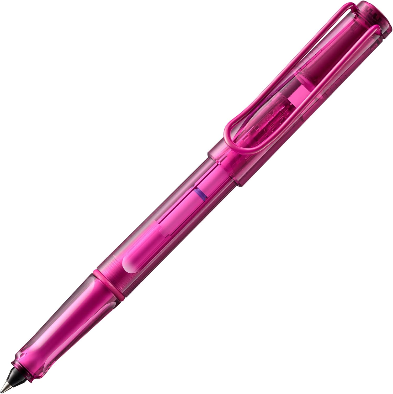 Lamy Balloon 311 Rollerball Pen Fully Transparent Pink with Distinctive Grip and Powder-Coated Metal Clip with Rollerball Cartridge Line Width B