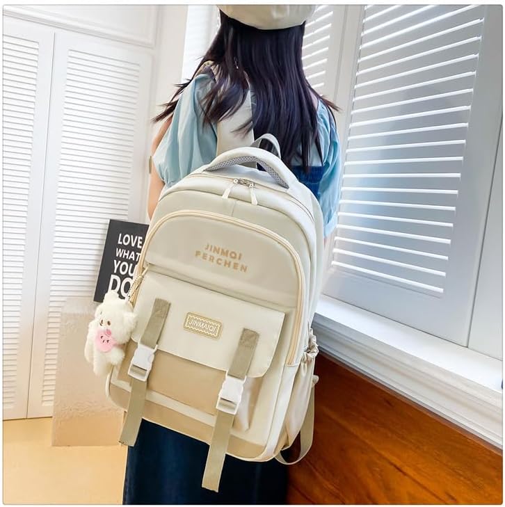School Bag Girls School Backpack Girls Teenager School Backpack School Bag Girls Set 5 Pieces for Girls School Leisure Teenagers, beige, Backpack – Bild 4