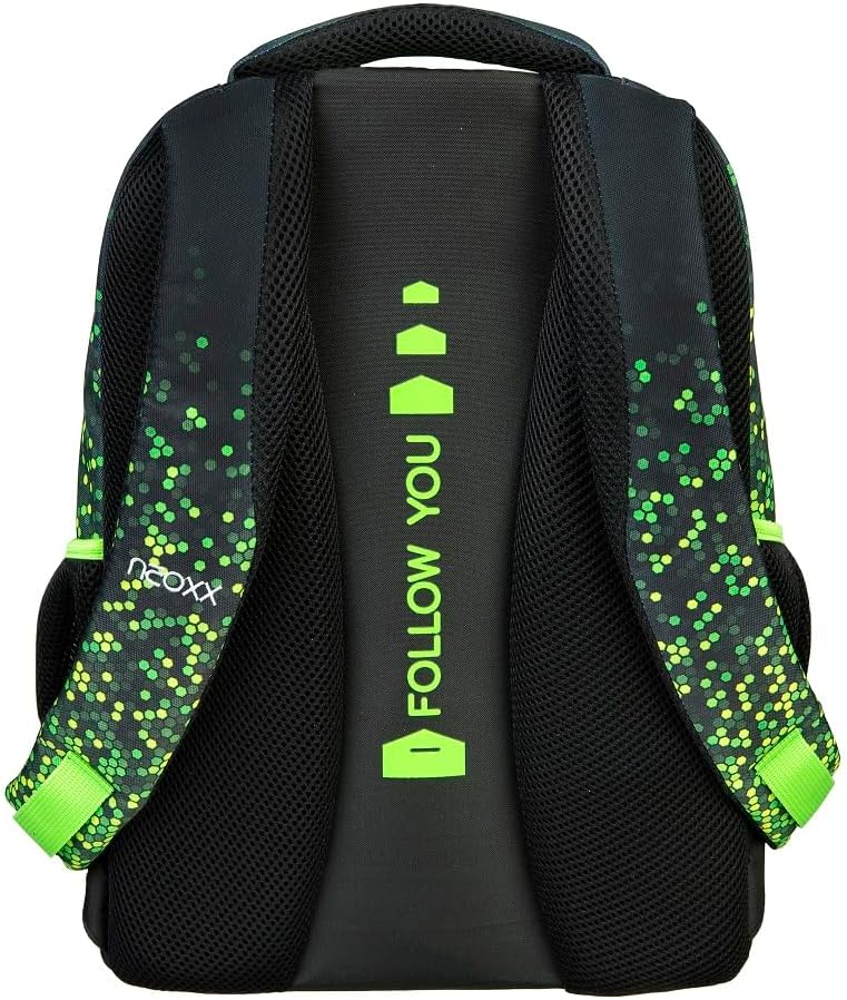 Familando Neoxx School Backpack 4-Piece Set with Pencil Case, Water Bottle and Rain Cover Backpack for School Ergonomic School Bag School Bag 5th to 12th Class, Pixels/Black Green, School backpack set – Bild 4