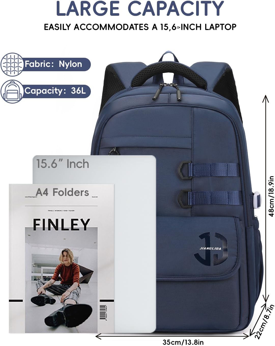 Tanou School Backpack Boys Backpack Teenagers 32L Large School Bag for Boys 12-18 Years, Nylon School Bags Boys Durable Backpacks with Laptop Compartment, Navy Blue – Bild 4