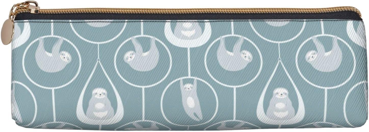 Federmäppchen mit niedlichem Faultier und Yoga-Muster, dreieckig, tragbares Federmäppchen, Leder-Organizer mit Reißverschluss, Kosmetiktasche – Bild 2