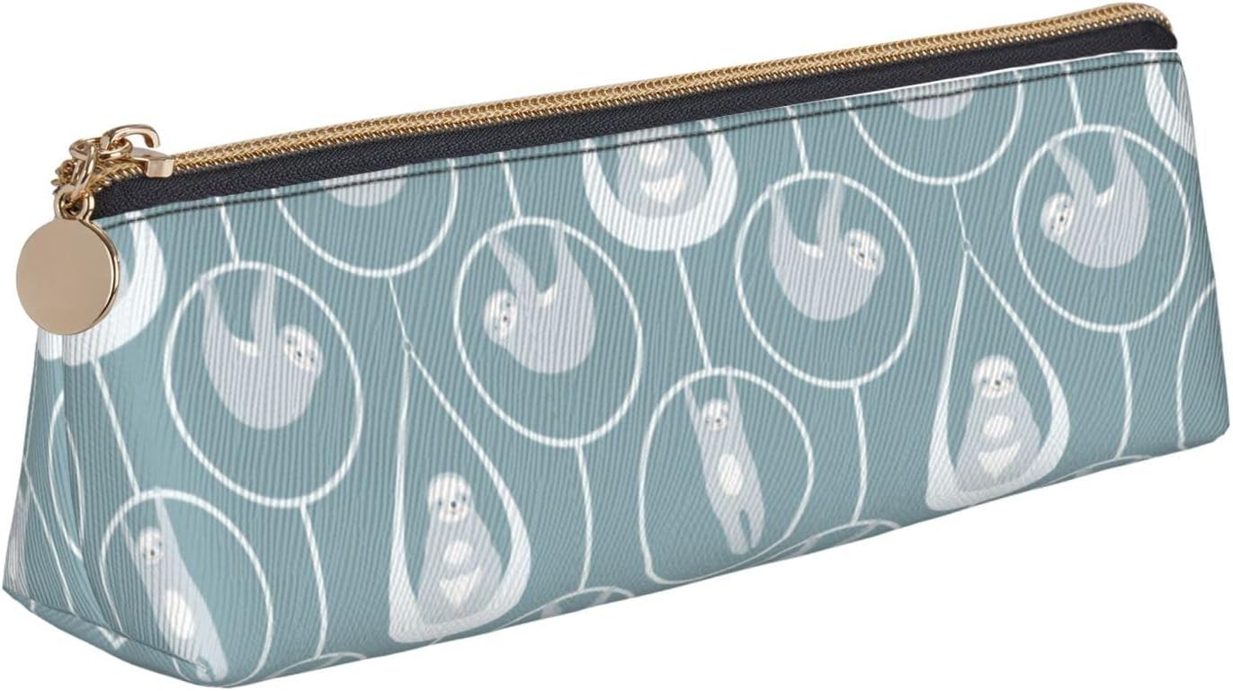 Federmäppchen mit niedlichem Faultier und Yoga-Muster, dreieckig, tragbares Federmäppchen, Leder-Organizer mit Reißverschluss, Kosmetiktasche