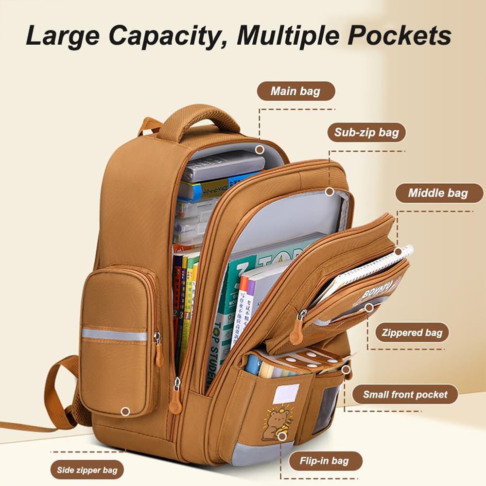 Generisch Capybara Backpack with Padded Shoulder Straps and Multiple Compartments, Large Capacity, Waterproof and with Multiple Pockets, Cute Gift Backpack for Teens and Students – Bild 3
