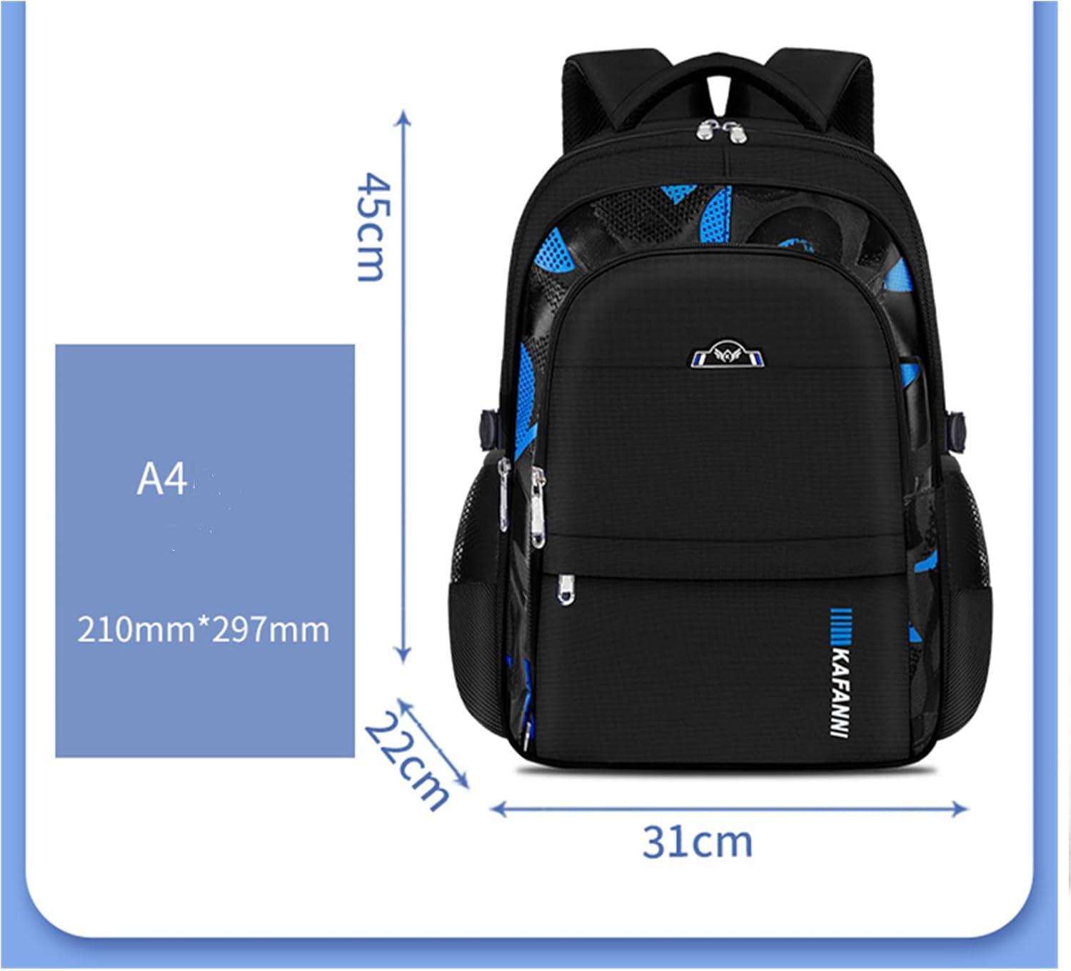 School Backpack, Primary School Backpack, Weast Resistant, Waterproof, Large Capacity, Spine Protection Backpack, 1-6 Class Blue, 45 x 31 x 22 cm – Bild 5