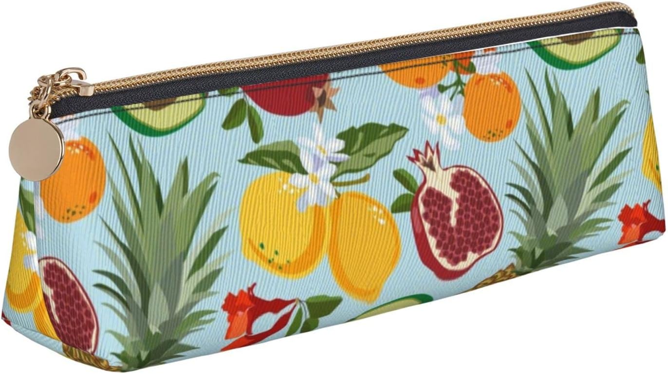 Federmäppchen mit tropischem Obst-Liebhaber-Muster, dreieckiges Stiftetui, tragbares Federmäppchen, Leder-Organizer mit Reißverschluss, Kosmetiktasche