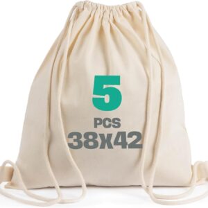 Cotton Gym Bag Unprinted - 5 | 10 | 25 Pack - For Painting and Printing - Oeko-Tex® Tested - Drawstring Bags - for Sports, Travel, School and Leisure