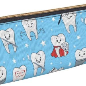 Cute Teeth Pencil Case Triangle Portable Pencil Case Leather Organizer with Zipper Cosmetic Bag, White, Bag organiser