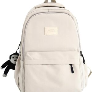 FANDARE School Backpack Women's Daypack with Laptop Compartment School Bags Men's Laptop Backpack for Girls Teenagers Lightweight Backpack Water-Repellent College for Outings, University, School Office, Beige White