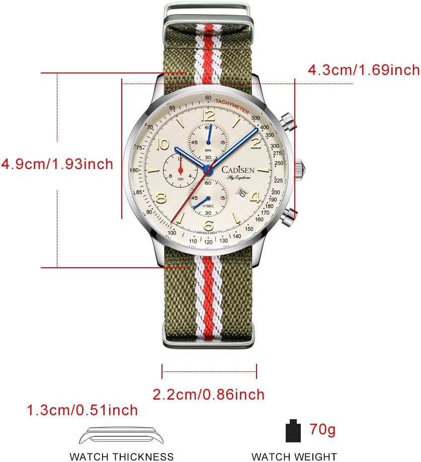 CADISEN Herren Quarz Uhr Elegante lässige Kampagnen mit Nylon Armband wasserdichte – Bild 6