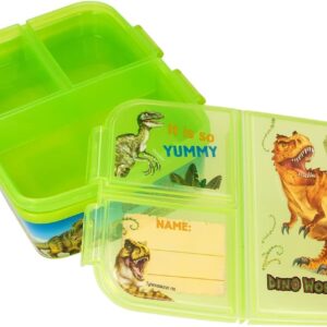 Depesche 12319 Dino World Green Lunch Box with 4 Compartments and Separate Flap Closures with Dinosaur Motif
