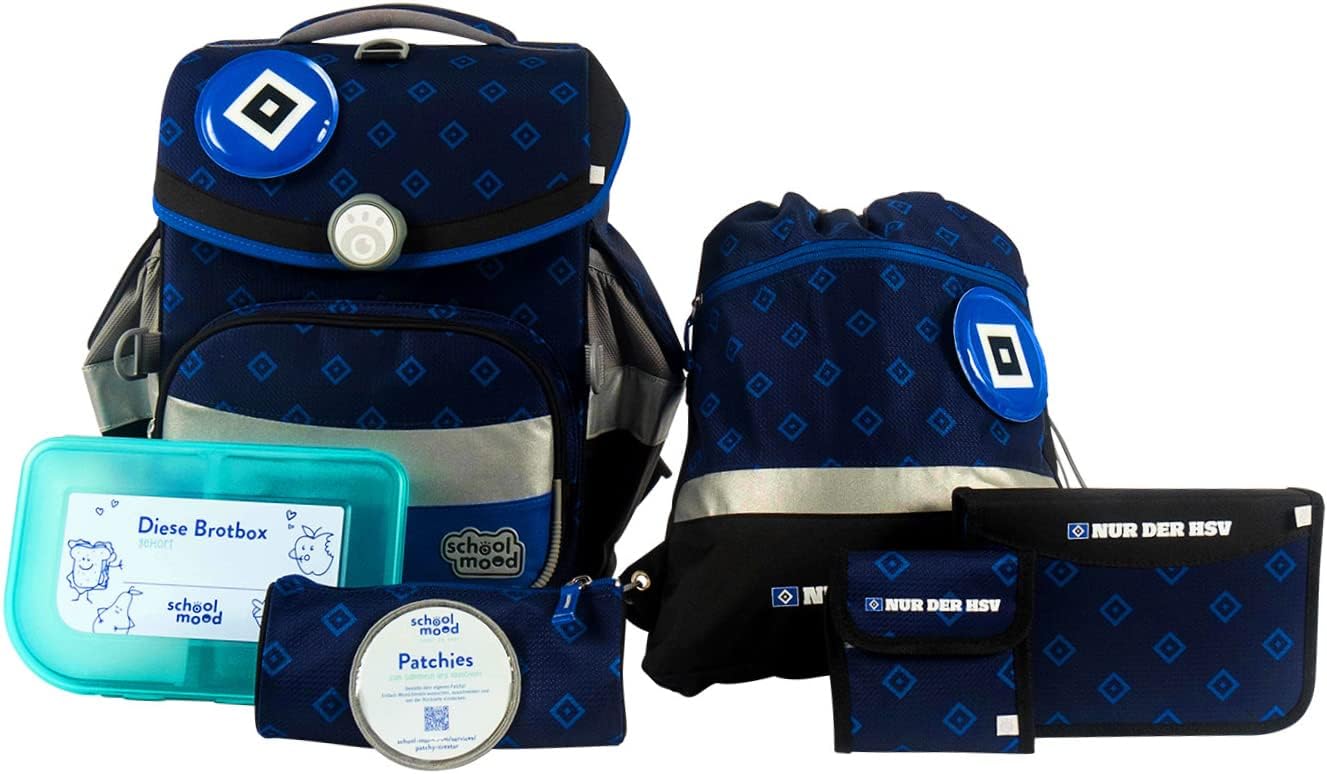 SCHOOL-MOOD - HSV School Bag Set, 7-Piece - Timeless Air+ - Ergonomic School Bag for Boys and Girls - School Bag for Children in 1st to 4th Class - HSV