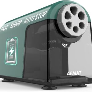 AFMAT PSD2 Automatic Pencil Sharpener with Tin, 6 Holes Auto Stop Rechargeable Desktop Electric Sharpener Robust for Large Pencil 6-11 mm, Sharp Tip, Children Artists Teachers, Green
