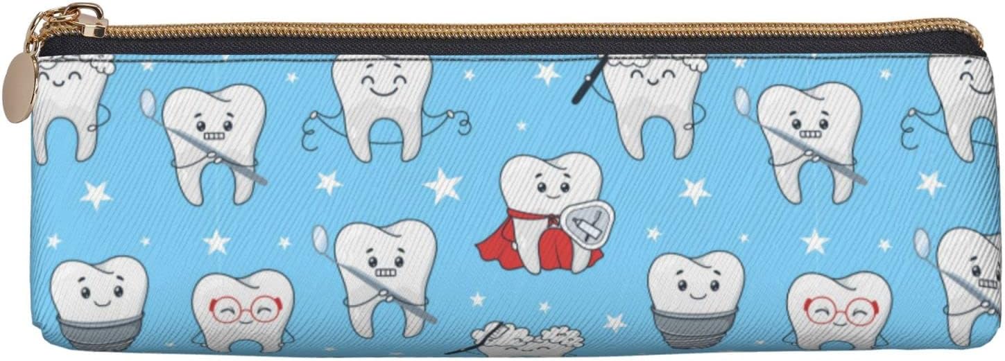Cute Teeth Pencil Case Triangle Portable Pencil Case Leather Organizer with Zipper Cosmetic Bag, White, Bag organiser – Bild 2