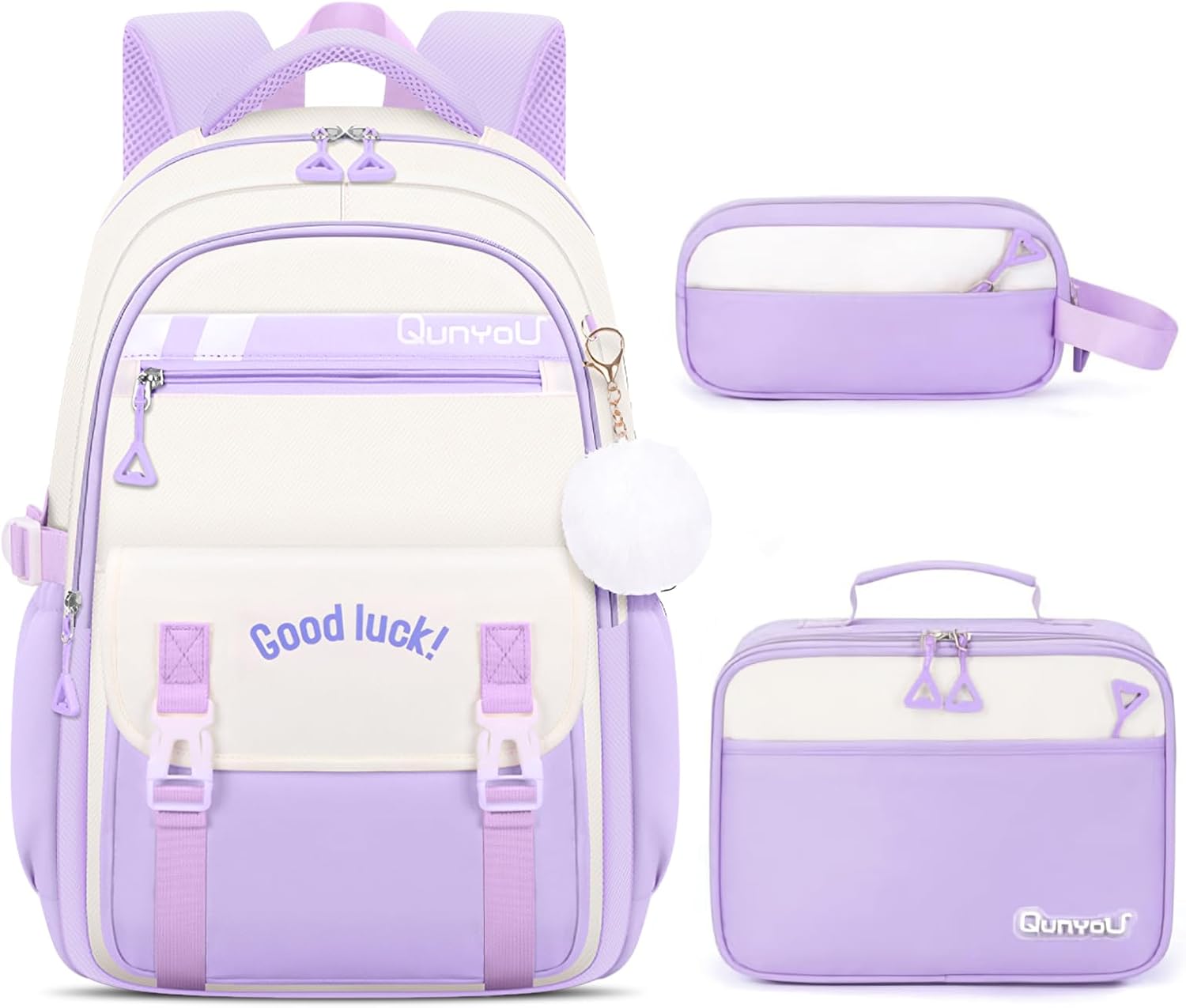 School Backpack Girls 3-Piece Casual Kids Backpack Lightweight School Bag for Girls 3rd to 5th Grade Primary School Middle School School Bag Set with Lunch Bag Pen Case, Purple – Bild 8