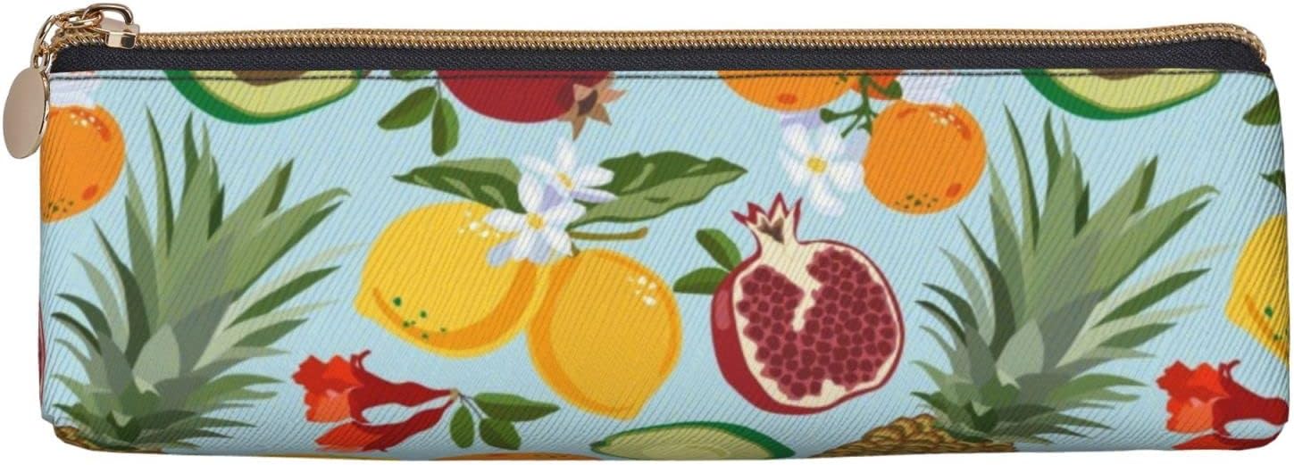 Federmäppchen mit tropischem Obst-Liebhaber-Muster, dreieckiges Stiftetui, tragbares Federmäppchen, Leder-Organizer mit Reißverschluss, Kosmetiktasche – Bild 2
