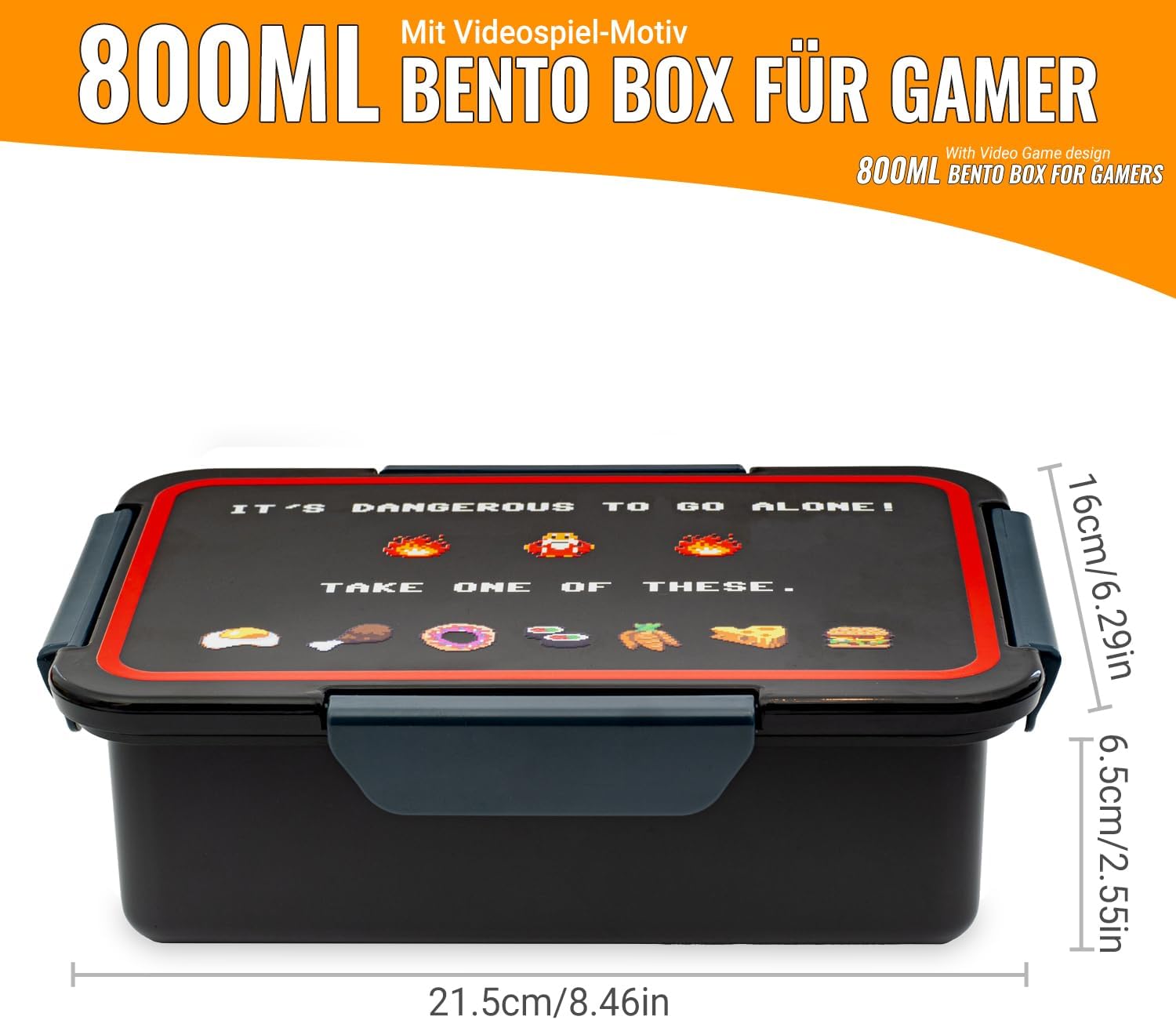 getDigital Lunch Box Dangerous to Go Alone, Bento Box for Nerds & Gaming Fans with 4 Adjustable Compartments, Leak-proof Container with Lid, Dishwasher Safe and Microwave Safe, 800 ml – Bild 5