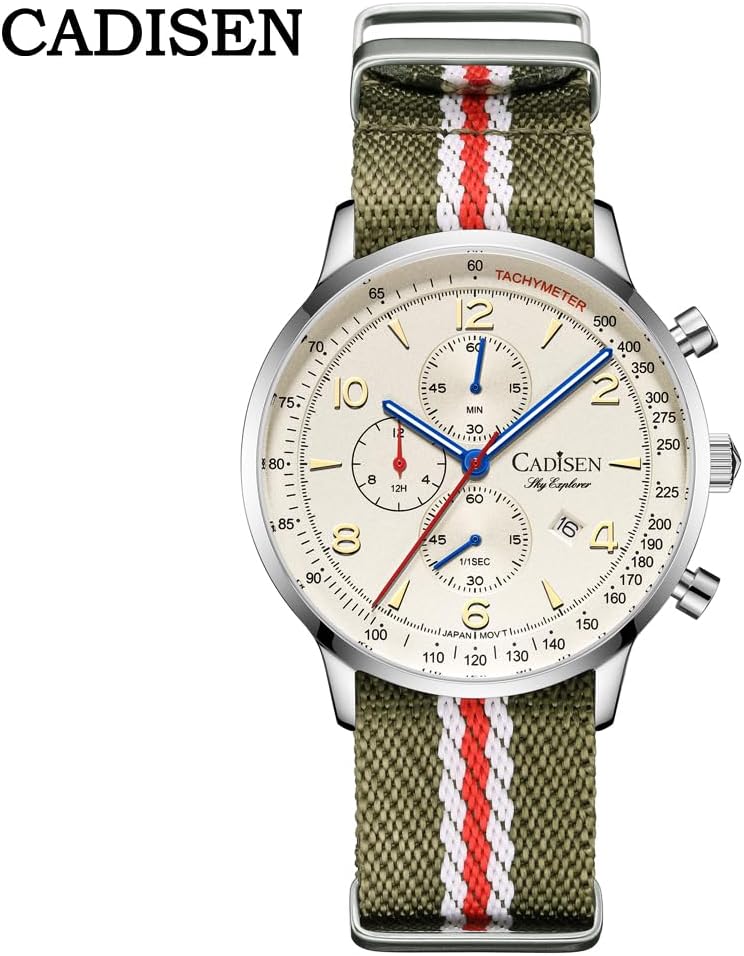 CADISEN Herren Quarz Uhr Elegante lässige Kampagnen mit Nylon Armband wasserdichte – Bild 7
