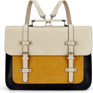 ECOSUSI Women Laptop Bag 15.6 Inch Handbags Shoulder Strap PU Leather Vintage School Bag Teacher Briefcase Work Student Detachable Shoulder Strap