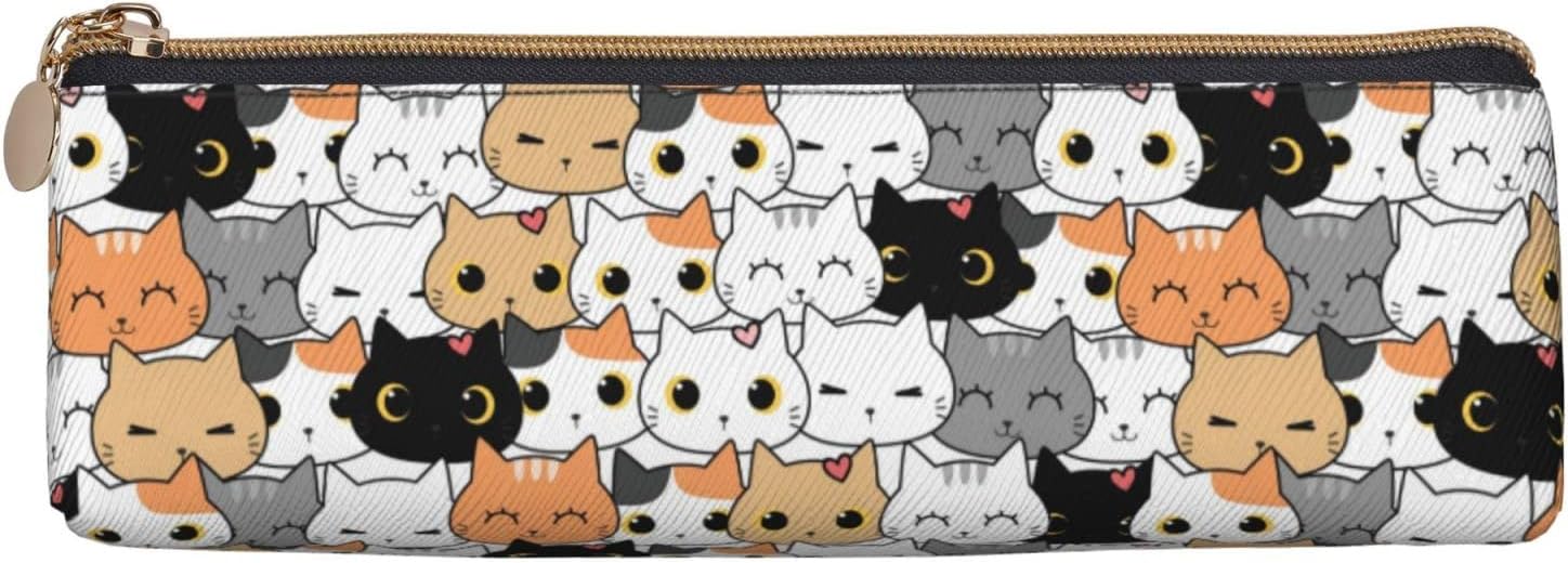 Cute Animal Cat Pencil Case Triangle Pencil Case Portable Pencil Case Leather Organizer Zipper Cosmetic Bag, White, Bag organiser – Bild 2