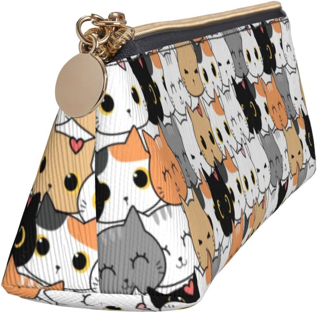 Cute Animal Cat Pencil Case Triangle Pencil Case Portable Pencil Case Leather Organizer Zipper Cosmetic Bag, White, Bag organiser – Bild 3