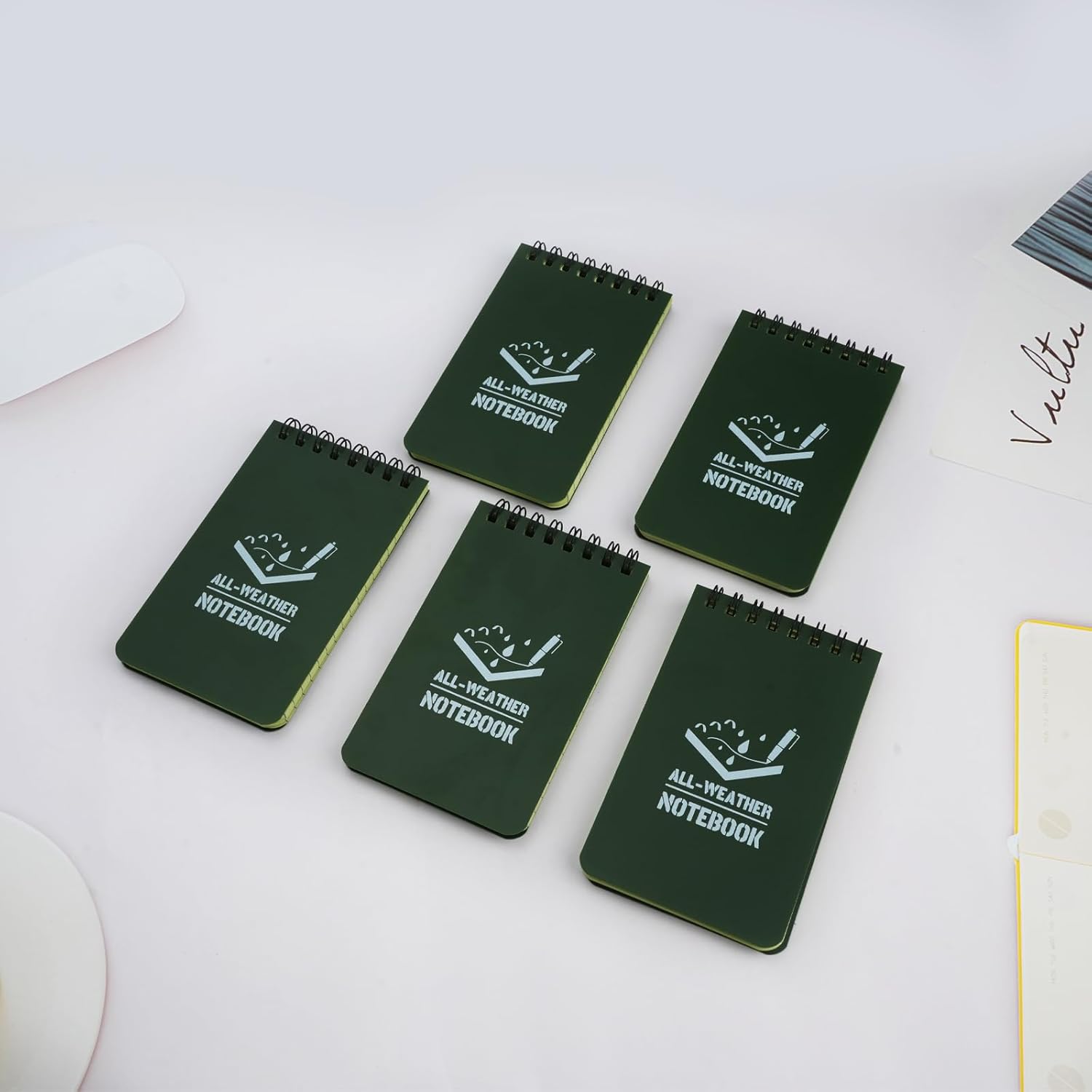 RETON Pack of 10 Waterproof Notepads, All-Weather Notepads with Top Spiral, 3 x 5 Inch Pocket Notebook, Tactical Steno Blocks with Grid for Outdoor Activities Recording (Army Green) – Bild 8