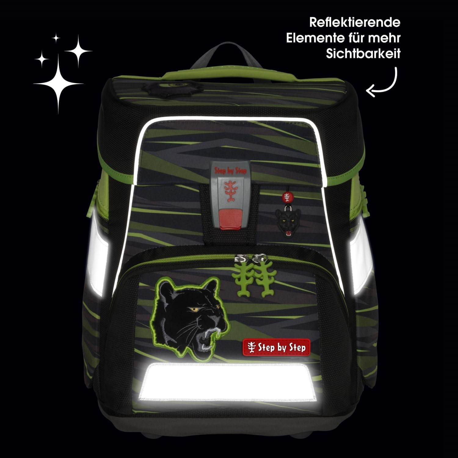 Step by Step Space Wild Cat Chicago School Bag Set, 5 Pieces, Black/Yellow, Jungle Design, Ergonomic Satchel, Reflectors, Height-Adjustable, Waist Belt for Boys 1st Class, 20 L – Bild 9
