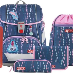 Step by Step 2-in-1 Plus School Bag Set, 6 Pieces, Ergonomic Satchel with Reflectors, Height-Adjustable with Waist Belt, Year 1 and Up, 19 L