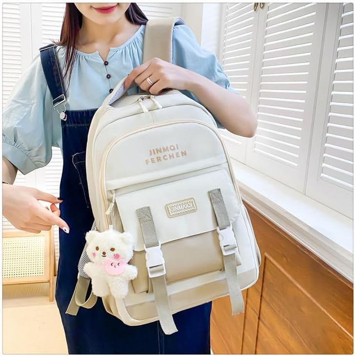 School Bag Girls School Backpack Girls Teenager School Backpack School Bag Girls Set 5 Pieces for Girls School Leisure Teenagers, beige, Backpack – Bild 5