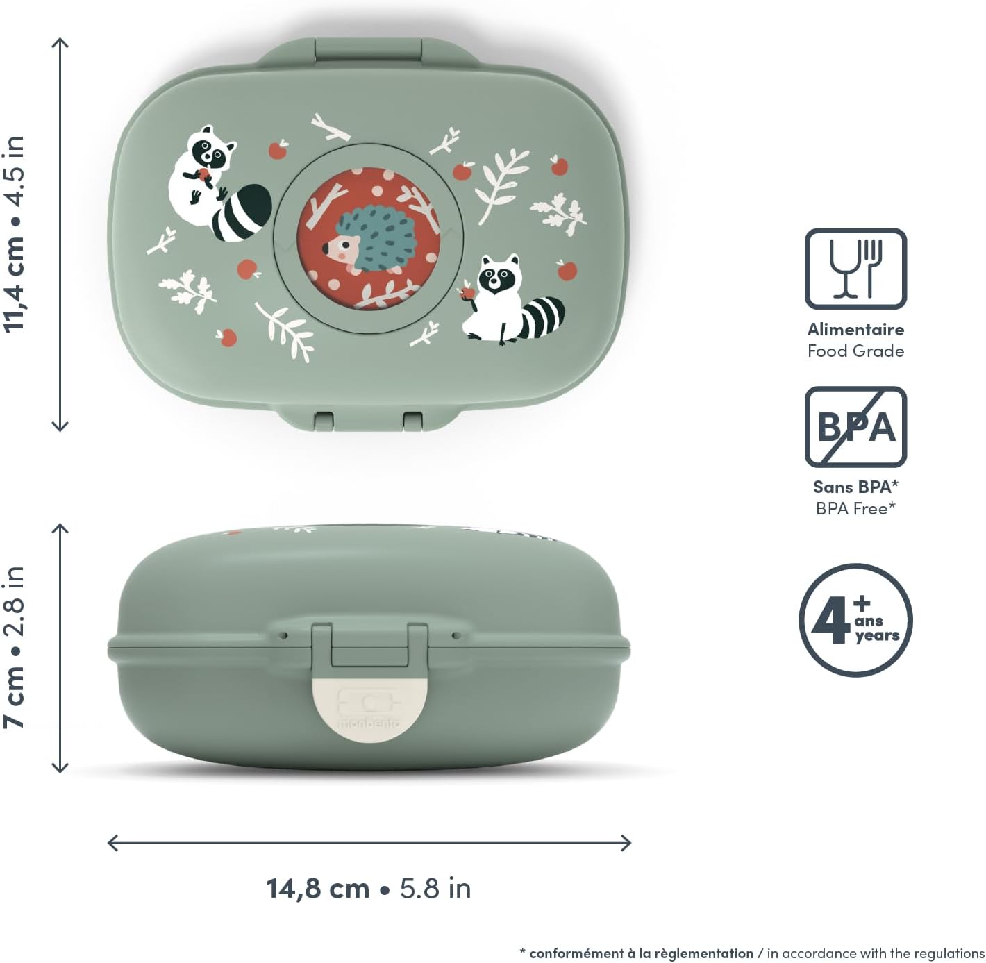 monbento Lunch Box Snack Box Children's Gram - BPA-Free - Lunch Box for School, Park and Travel - Bento Box Personalised & Robust - Microwave and Dishwasher Safe - Raccoon – Bild 2