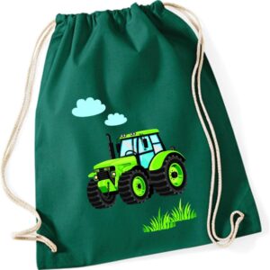 minimutz Children's Boys Cotton Gym Bag Tractor Bulldog with Clouds and Grass Shoe Bag Sports Bag with Drawstring 37 cm x 46 cm