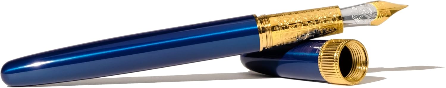 Ferris Wheel Press Joule Fountain Pen Luna Celeste Double Gold Plated, Sapphire Lacquer Finish Two-Tone Steel Nib Leather Sleeve/Medium – Bild 4