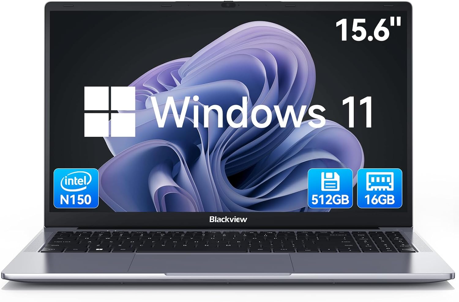 Blackview 15.6 Inch Laptop, N150 (Better N95/N97) up to 3.6GHz, 16GB RAM 512GB SSD Notebook for Business Students, FHD IPS Display, Eye Protection, 100W Type-C, 4K HDMI, Bluetooth, WiFi 5, QWERTY