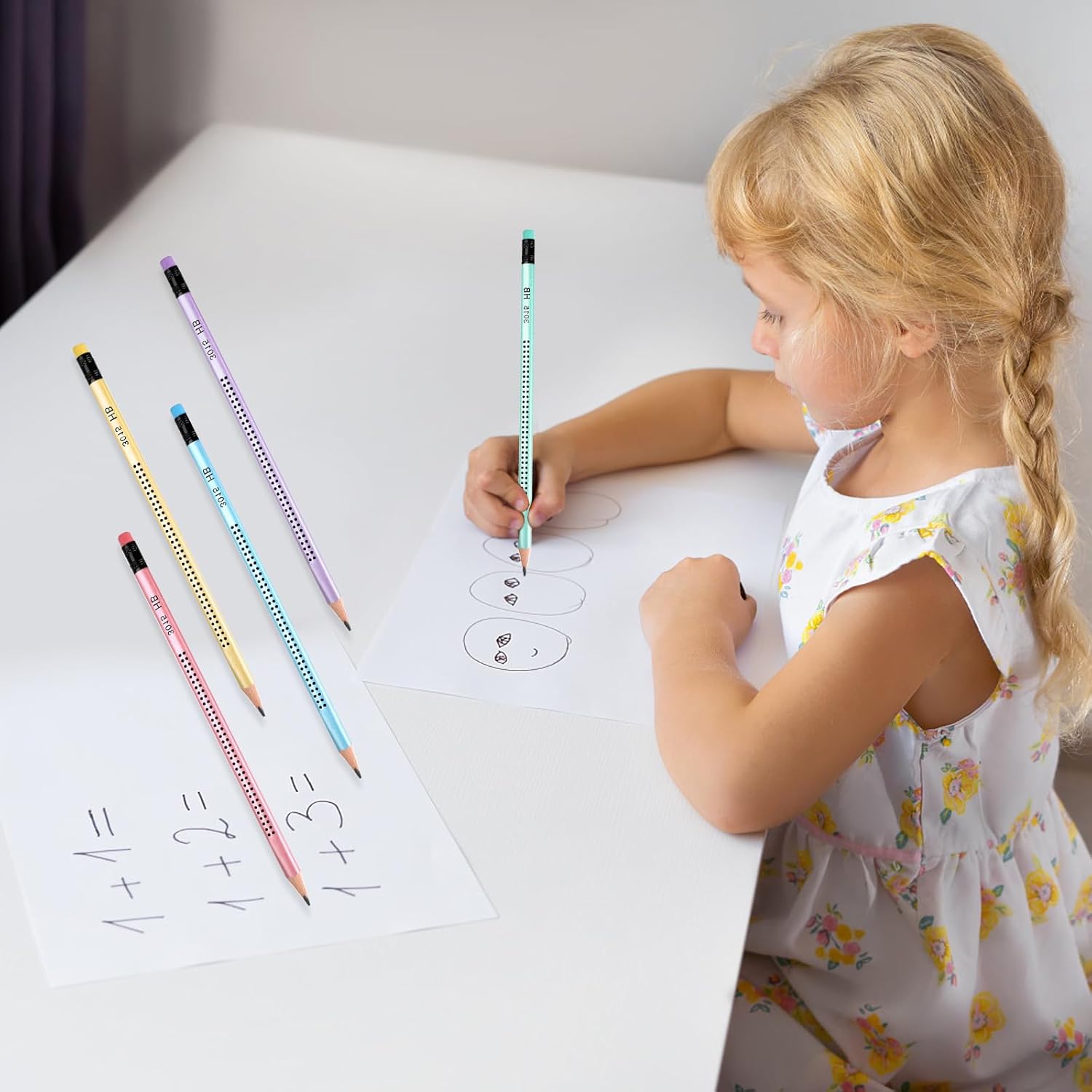 Set of 15 HB Pencils with Eraser in 5 Colours for Drawing, Sketching, Writing, School, Kids, Home – Bild 7