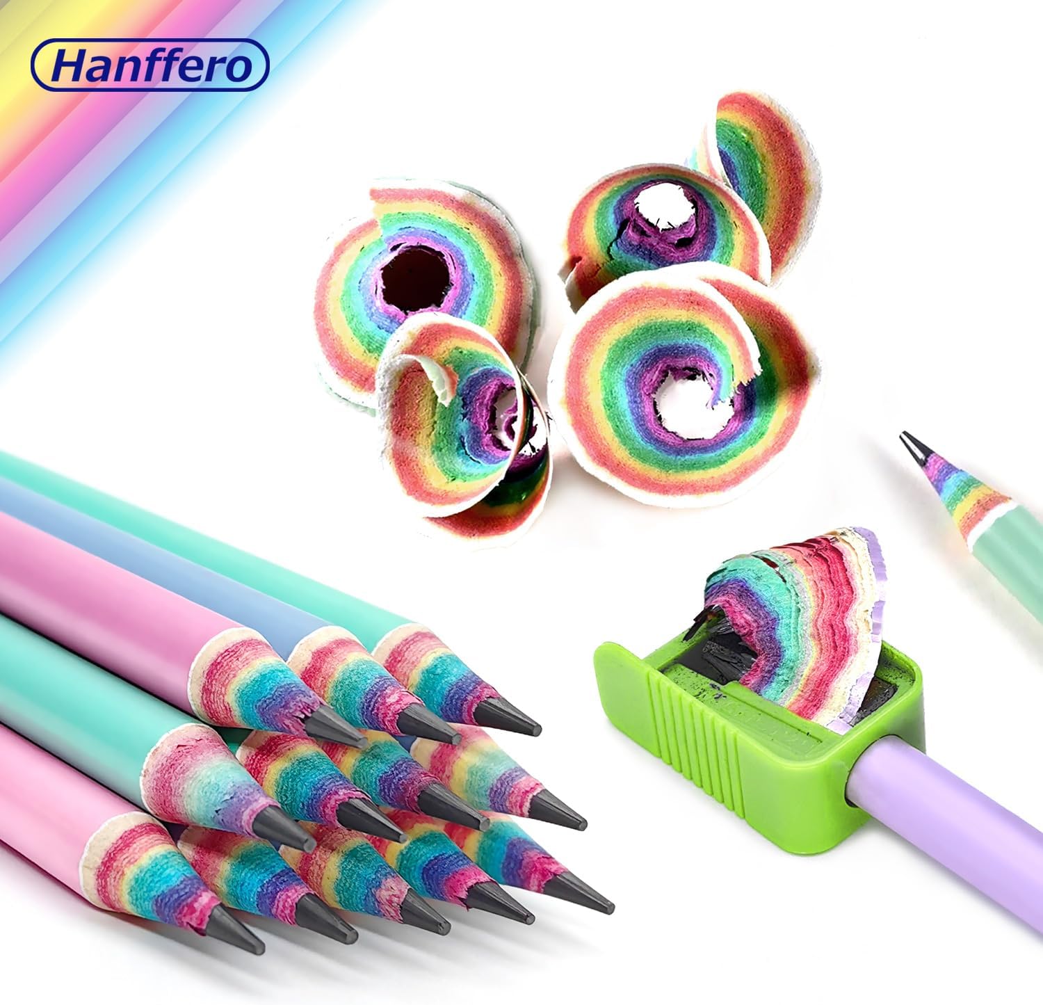 Rainbow Pencils, Drawing Writing Pencil with Rubber, Recyclable Paper Material, Pre-Sharpened, for School and Office - Hardness HB (Pack of 12) 1 – Bild 5