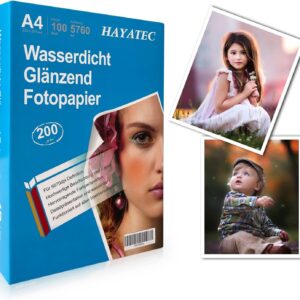 100 Sheets Photo Paper A4 Glossy Inkjet Printer 200 g/m² Photo Paper Photo Cards Instant Dry Waterproof High Gloss Bright White