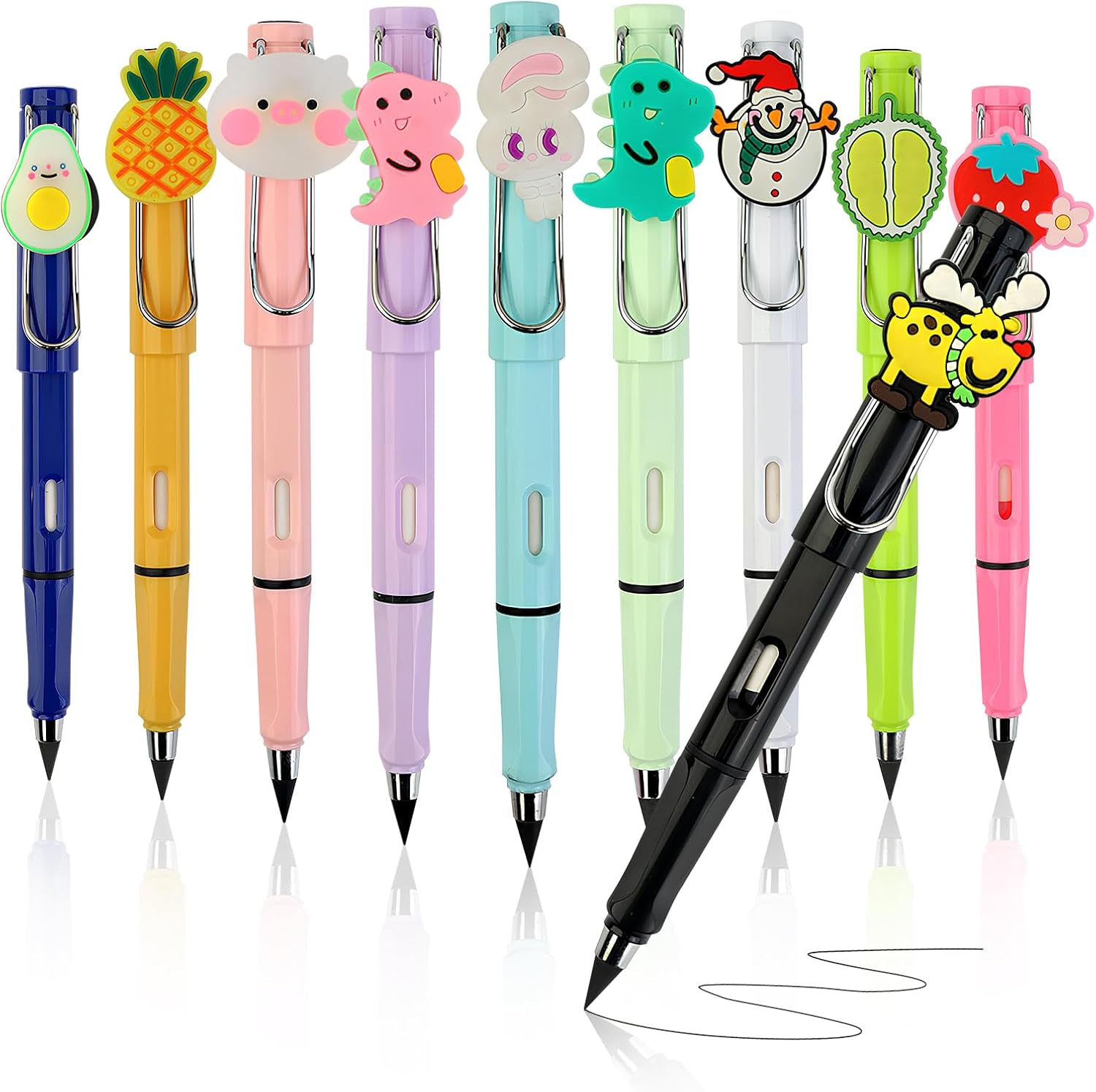 Kawaii Inkless Pencil with 10 Replacement Pen Refills, Permanent Pencil, Everlasting Without Sharpening, Eternal Writing Pen for Children, School, Writing, Sketch, Drawing, Pack of 10