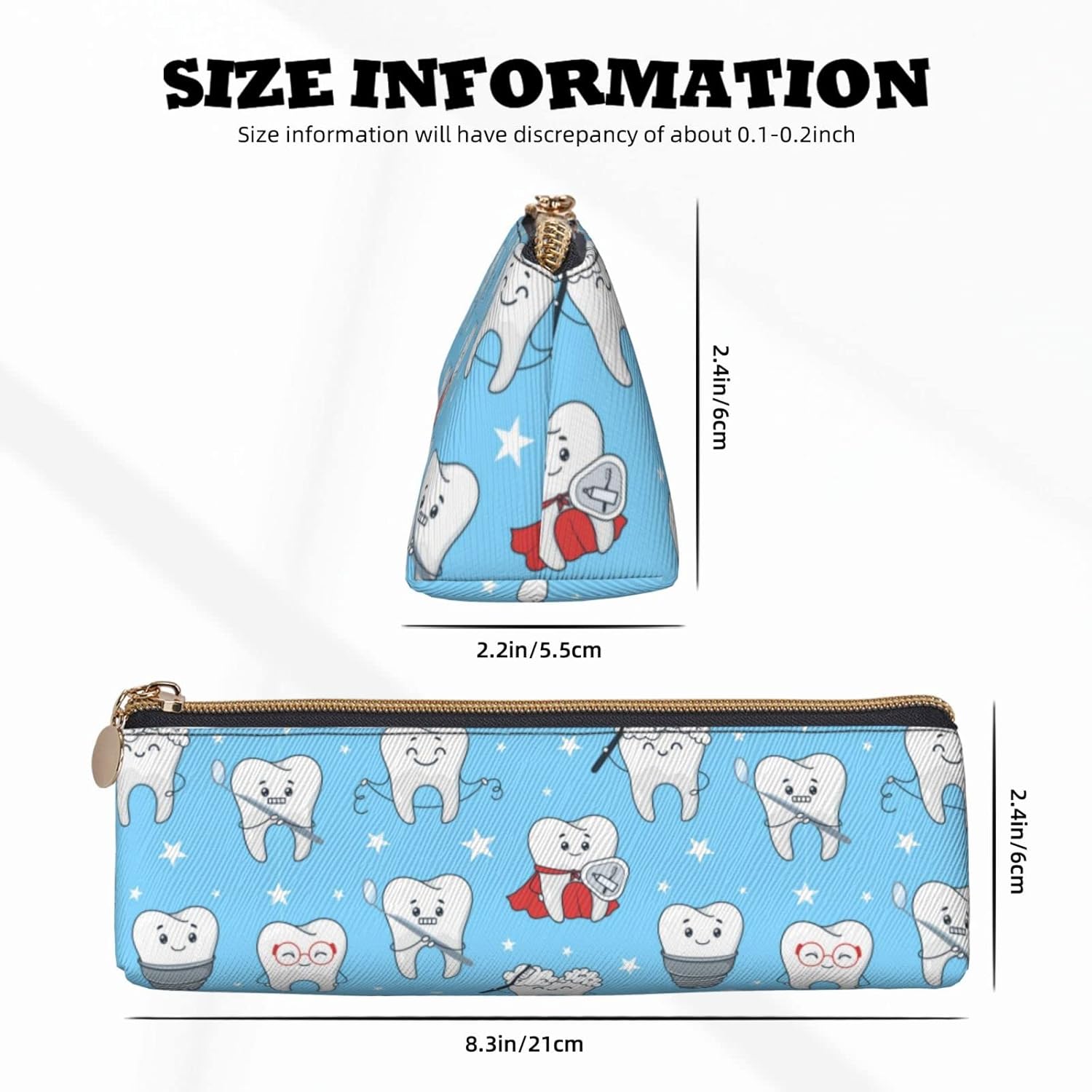 Cute Teeth Pencil Case Triangle Portable Pencil Case Leather Organizer with Zipper Cosmetic Bag, White, Bag organiser – Bild 6