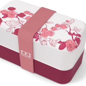 monbento - Bento Box MB Original Magnolia with Compartments Made in France - Leak-Proof - Lunch Box Perfect for Office/Meal Prep/School - BPA Free - Lunch Box Food Container - Pink with Flowers
