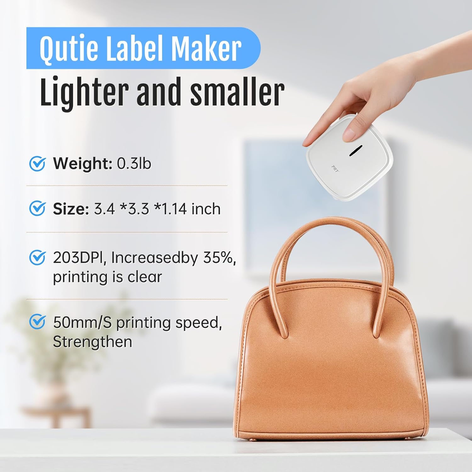 prt QUTIE Bluetooth Labelling Device, Self-Adhesive, Portable Mini Labeler, USB Charging Label Printer, Label Maker for Home, Office, Date, Name, Compatible, iOS & Android, White – Bild 6