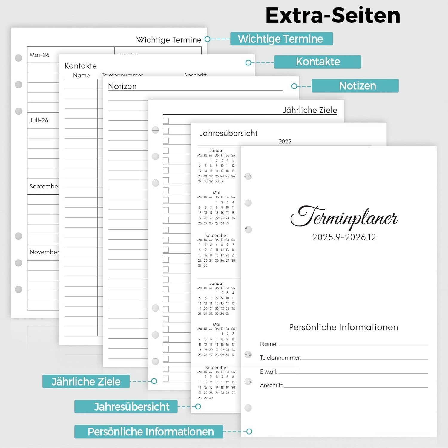 SKYDUE Calendar Ring Binder A5 Refillable, Ring Binder A5 Refillable from December 2025 to December 2026, Diary 2026, Perfect for Students and Professionals (Black) – Bild 4