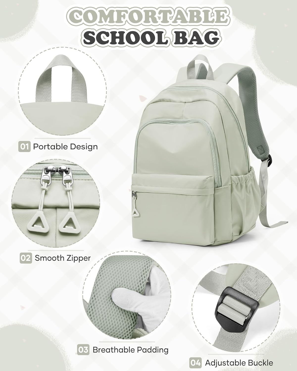 VGCUB School Backpack Teenager Girls Waterproof Lightweight School Bag Leisure Backpack Work Bag Backpack Women – Bild 3