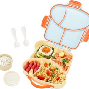 VINATO Children’s Lunch Box with Compartments, 900 ml, BPA-Free, 4-Compartment Divided Lunch Box with Compartments with Cutlery, Ideal for School, Nursery, Picnic and Travel – Blue