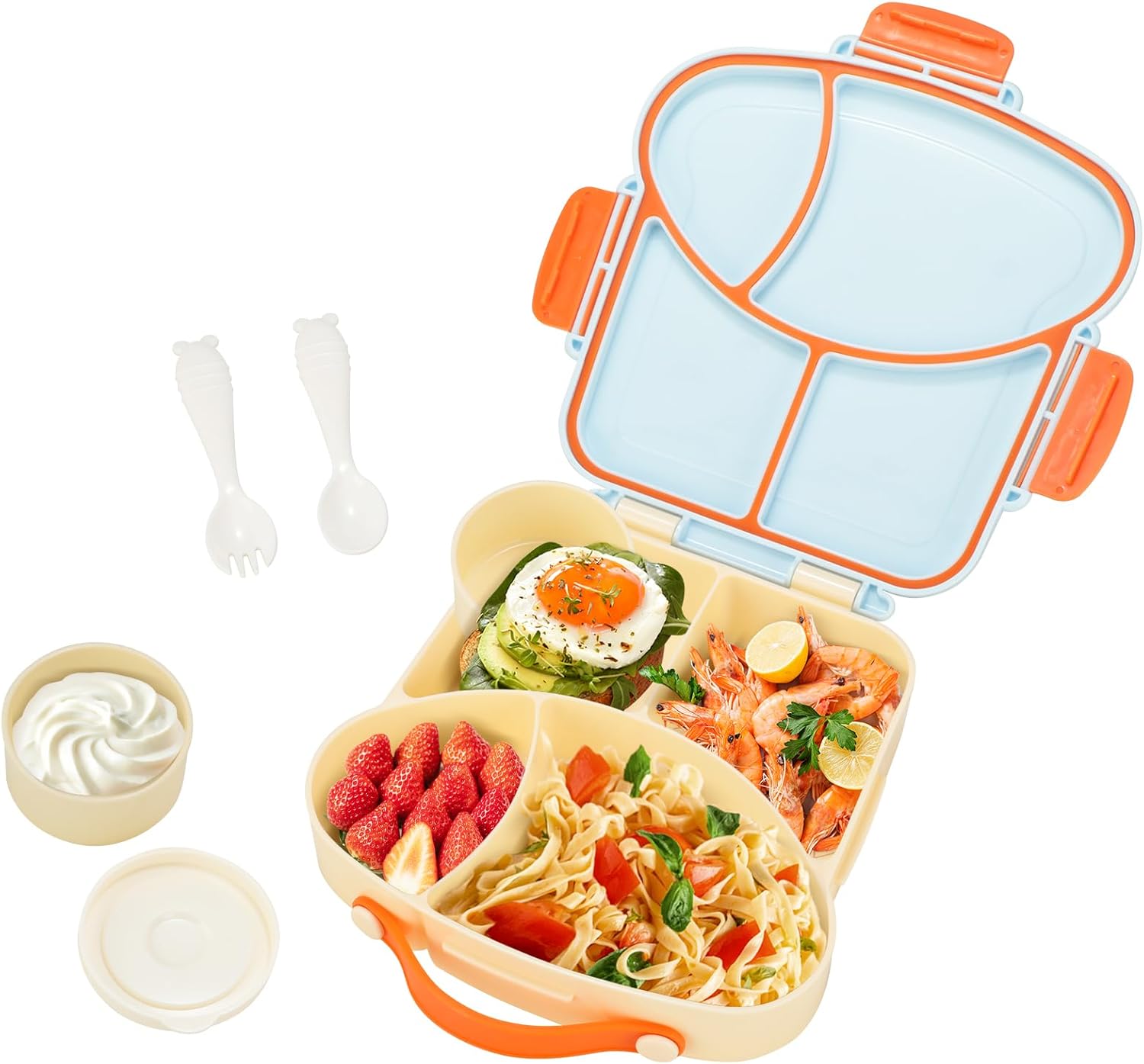 VINATO Children's Lunch Box with Compartments, 900 ml, BPA-Free, 4-Compartment Divided Lunch Box with Compartments with Cutlery, Ideal for School, Nursery, Picnic and Travel - Blue