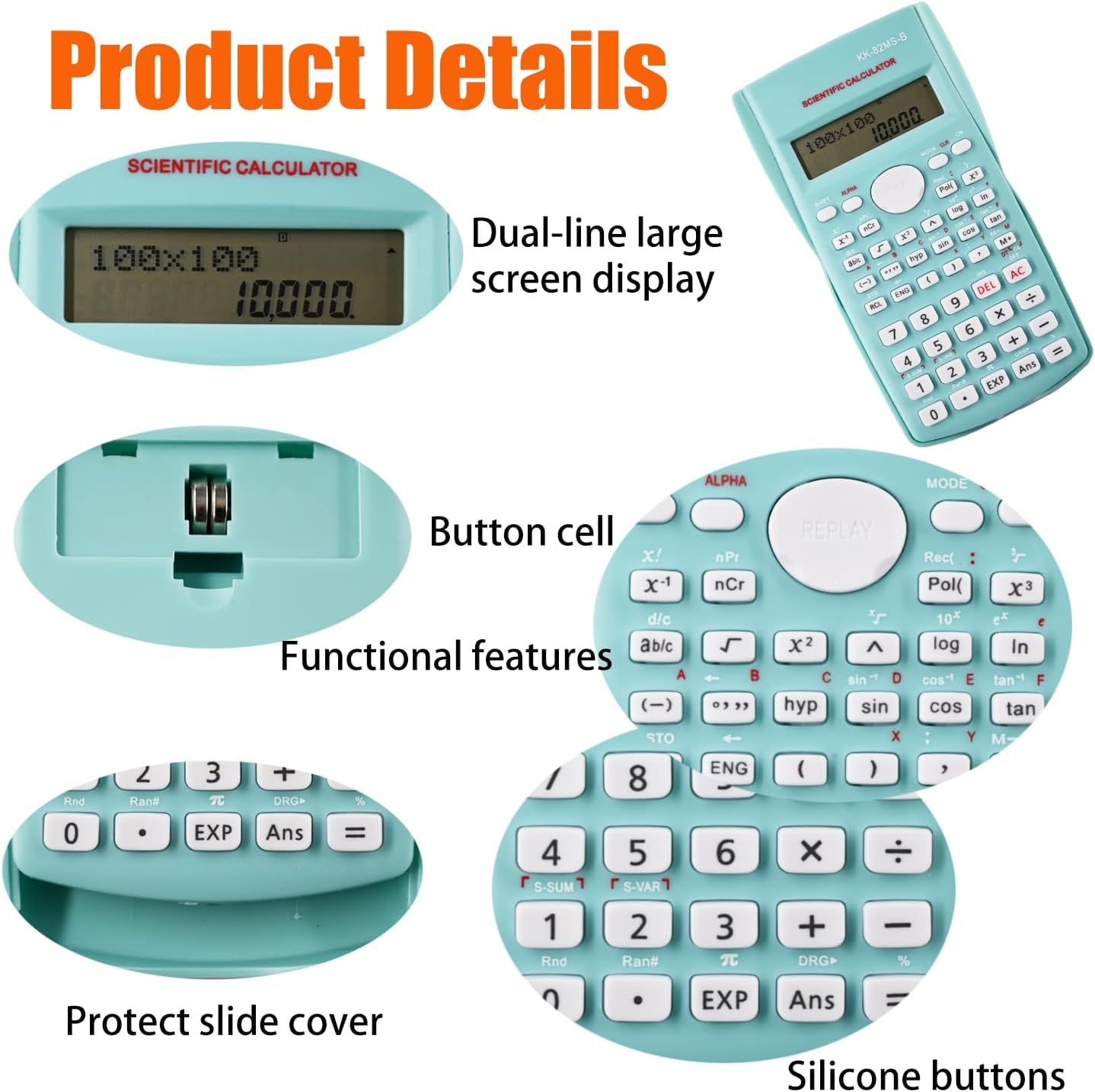 KK-82MS-D Portable Scientific Calculator with 240 Functions Dual Line Display for School Supplies, Students, Teachers, Business, Office, Home (Green) – Bild 2