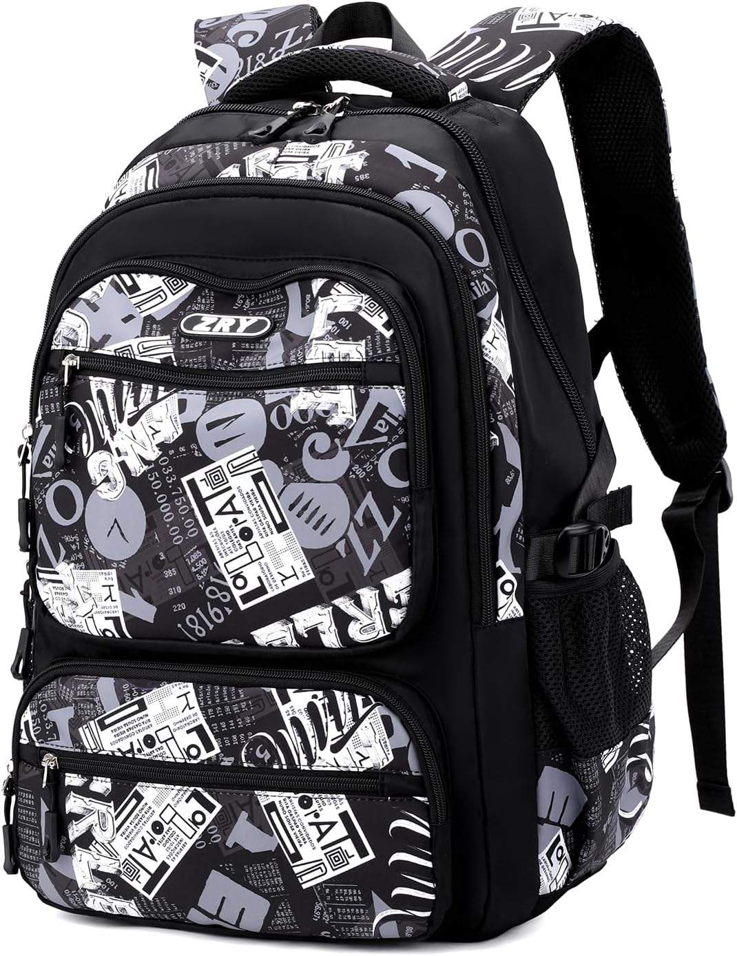 Backpack Teenager Boys School Backpack - 40L School Bag for Primary School 5+, Real School & University, Fashionable Daypack for Travel, Casual 16 Inch Laptop Backpack Men, Black, Letter